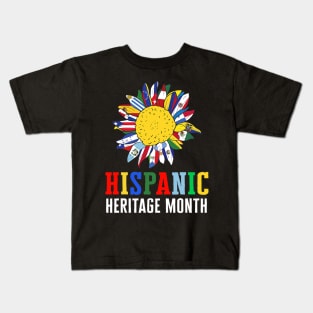 Hispanic Heritage Month Latino Counties Flags Sunflower 2022 Kids T-Shirt